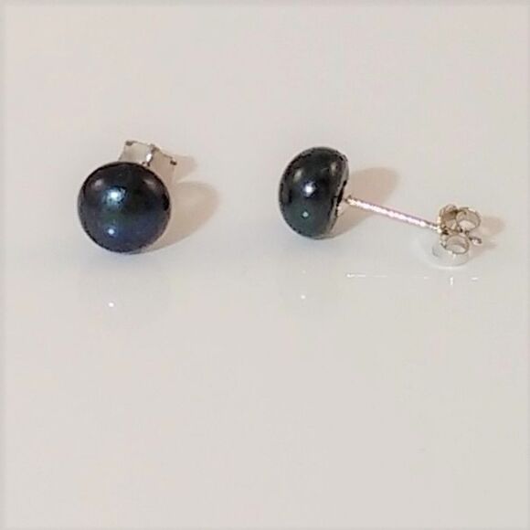 Freshwater Peacock Pearl Post Earrings Sterling Silver - Picture 1 of 3